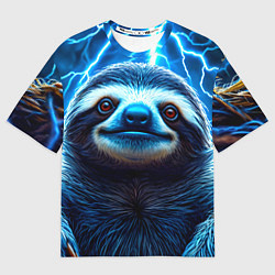 Женская футболка оверсайз Ленивец в разрядах молний