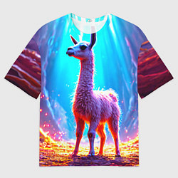 Женская футболка оверсайз Лама в неоновых лучах