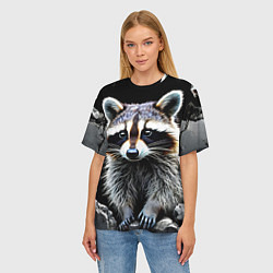 Футболка оверсайз женская Енот на черном, цвет: 3D-принт — фото 2
