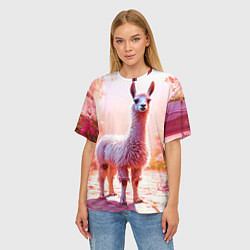 Футболка оверсайз женская Альпака в розовом, цвет: 3D-принт — фото 2