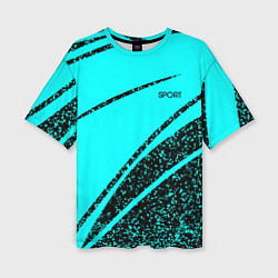 Женская футболка оверсайз Sport голубой с чёрным в крапинку