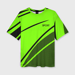 Женская футболка оверсайз Sport ярко-зелёный с чёрным точечный