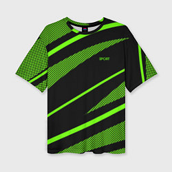Футболка оверсайз женская Sport чёрный и зелёный полосы, цвет: 3D-принт