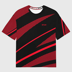 Женская футболка оверсайз Sport чёрный и красный полосы