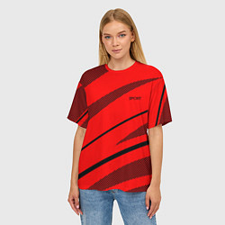 Футболка оверсайз женская Sport красный с чёрным полосами, цвет: 3D-принт — фото 2