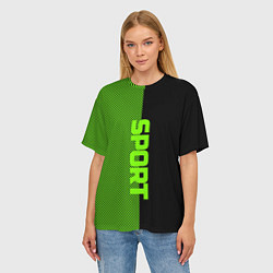 Футболка оверсайз женская Sport чёрно-зелёный пополам, цвет: 3D-принт — фото 2