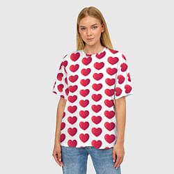 Футболка оверсайз женская Сердца паттерн, цвет: 3D-принт — фото 2