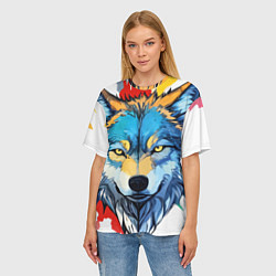 Футболка оверсайз женская Волк яркий арт, цвет: 3D-принт — фото 2