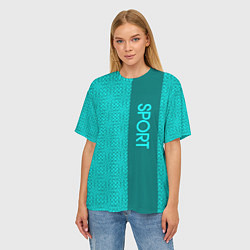 Футболка оверсайз женская Sport бирюзовый текстурный с полосой, цвет: 3D-принт — фото 2