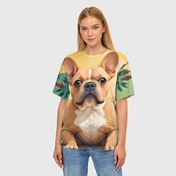 Футболка оверсайз женская Бульдог и пальмы, цвет: 3D-принт — фото 2