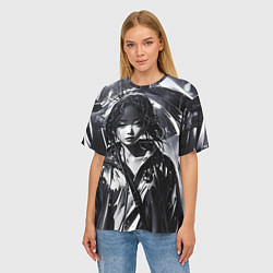 Футболка оверсайз женская Девушка под зонтом, цвет: 3D-принт — фото 2