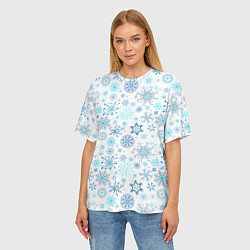 Футболка оверсайз женская Бирюзовые снежинки, цвет: 3D-принт — фото 2