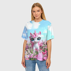 Футболка оверсайз женская Единорожка в цветочках, цвет: 3D-принт — фото 2
