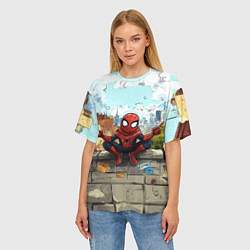 Футболка оверсайз женская Маленький человек-паук в городе, цвет: 3D-принт — фото 2