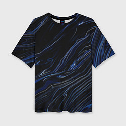 Футболка оверсайз женская Чёрно-синий абстракция линии, цвет: 3D-принт