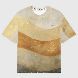 Футболка оверсайз женская Бежево-золотые полосы с блестками, цвет: 3D-принт