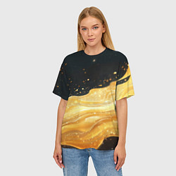 Футболка оверсайз женская Золотистая материя на черном фоне, цвет: 3D-принт — фото 2