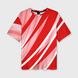 Футболка оверсайз женская Красно-белый абстракция с полосами, цвет: 3D-принт