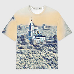 Футболка оверсайз женская Храм на фоне современного города, цвет: 3D-принт