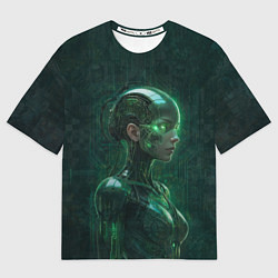 Футболка оверсайз женская Девушка-андроид в зелёных тонах, цвет: 3D-принт