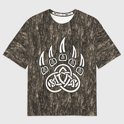 Футболка оверсайз женская Символ Велеса - лапа медведя в текстуре древа, цвет: 3D-принт