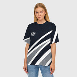 Футболка оверсайз женская Герб России тёмно-синий с белым, цвет: 3D-принт — фото 2