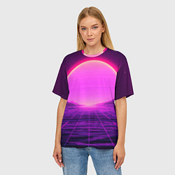 Футболка оверсайз женская Синтвейв ретровейв неоновый узор и солнце, цвет: 3D-принт — фото 2