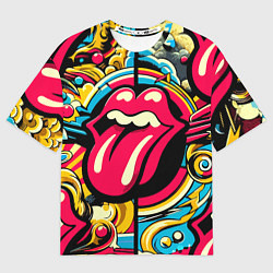 Футболка оверсайз женская Rolling Stones logo - pop art pattern, цвет: 3D-принт