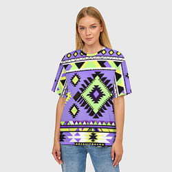 Футболка оверсайз женская Геометрический сиренево желтый орнамент ацтеков, цвет: 3D-принт — фото 2