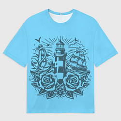 Футболка оверсайз женская Маяк с розами и кораблем, цвет: 3D-принт