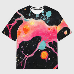 Футболка оверсайз женская Розовая текстура в черном, цвет: 3D-принт