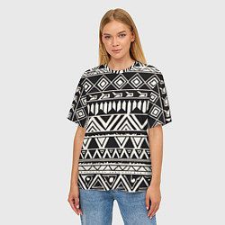 Футболка оверсайз женская Черно белый орнамент в этническом стиле, цвет: 3D-принт — фото 2