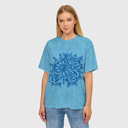 Футболка оверсайз женская Штурвал и три розы, цвет: 3D-принт — фото 2