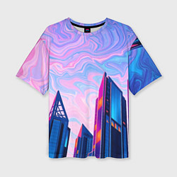 Женская футболка оверсайз Абстракция с небоскребами