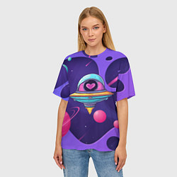 Футболка оверсайз женская Летающая тарелка с сердцем, цвет: 3D-принт — фото 2