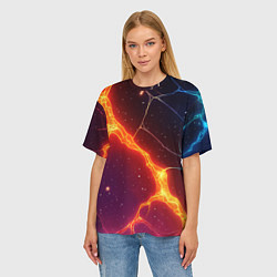 Футболка оверсайз женская Сине-оранжевые молнии текстура, цвет: 3D-принт — фото 2