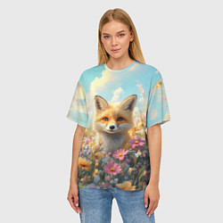 Футболка оверсайз женская Лиса в цветочном поле, цвет: 3D-принт — фото 2