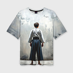 Футболка оверсайз женская Боец айкидо на сером, цвет: 3D-принт