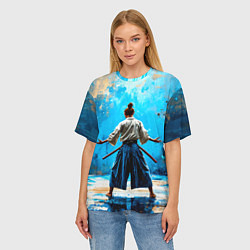 Футболка оверсайз женская Боец айкидо на синем, цвет: 3D-принт — фото 2