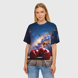 Футболка оверсайз женская Боксерские перчатки в космосе, цвет: 3D-принт — фото 2