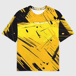 Футболка оверсайз женская Желтая краска на черном фоне, цвет: 3D-принт