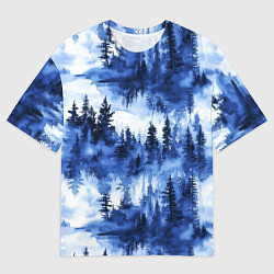 Футболка оверсайз женская Силуэты деревьев и отражения - акварельный лесной, цвет: 3D-принт