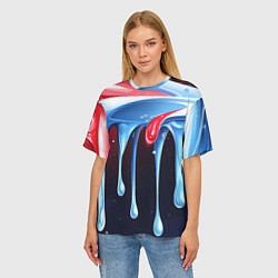 Футболка оверсайз женская Синие и красные слизи текстура, цвет: 3D-принт — фото 2