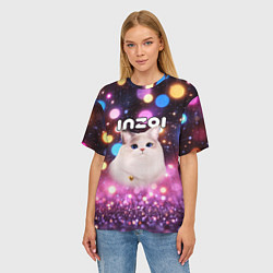 Футболка оверсайз женская Inzoi кошечка и логотип, цвет: 3D-принт — фото 2
