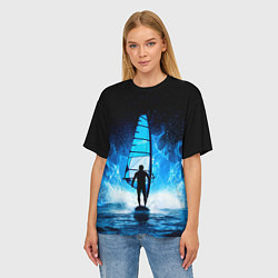 Футболка оверсайз женская Виндсерфер в синем пламени, цвет: 3D-принт — фото 2