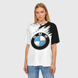Футболка оверсайз женская BMW лого на бело-черном, цвет: 3D-принт — фото 2