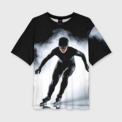 Футболка оверсайз женская Скоростной бег на коньках в черном, цвет: 3D-принт