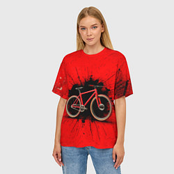 Футболка оверсайз женская Трековый велосипед на красном, цвет: 3D-принт — фото 2