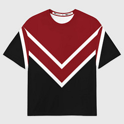 Женская футболка оверсайз Красный с чёрным и белые полосы