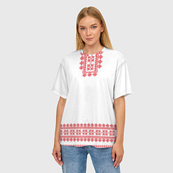 Футболка оверсайз женская Славянский орнамент и узоры - вышиванка рубаха бел, цвет: 3D-принт — фото 2